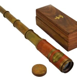 Beautiful Pink Leather Encased Brass Telescope with Wood Box Handmade