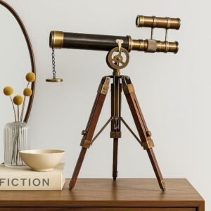 Double Barel Victorian London (1915) 14" Brass Telescope On Tripode Stand Antique Home Decor Table Top.
