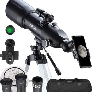 ESSLNB Telescopes for Adults Kids Astronomy Beginners 80mm Astronomical Telescopes with 10X Phone Mount Refractor Telescope Tripod and Carrying Bag Erect-Image Travel Telescope...