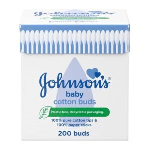 Johnson's Baby Cotton Buds (1 x Pack of 200) Soft & Gentle Ear Buds for Delicate Skin, Made of 100% Pure Cotton and Paper Sticks, Plastic-Free to Clean Delicate Areas, around...