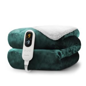 KEPLIN Large Electric Heated Throw Blanket - Electric Heated Blanket Throw for Bedspread 9 Heat Settings & Timer, Machine Washable Fleece Wool Duvet with 1 Year Warranty -...
