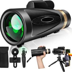 Monocular Telescope 80x100 High Power with Smartphone Adapter, BAK4 Prism & FMC Lens for Bird Watching, Hunting, Hiking, Camping & Wildlife