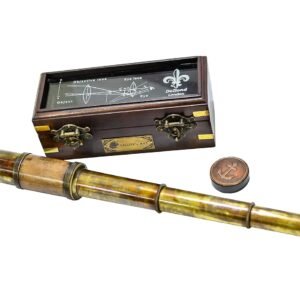 Sailor's Art Antique Brass Telescope Wooden Box-Vintage Look-Premium Quality Dollond London Brass Telescope with Glass Optics-Fully Calibrated High Magnification Celestial...