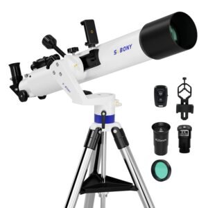 SVBONY SV520 Telescope for Adults High Powered, 90mm Aperture 800mm Focal Length, Refractor with AZ Mount, Telescope Kit for Beginners with K25 Eyepiece, Barlow Lens, Phone Mount