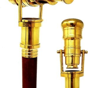 Telescope Walking Stick Costume Wooden Cane Foldable Rosewood Stick Steampunk Style (Polished Brass) e Wooden Cane