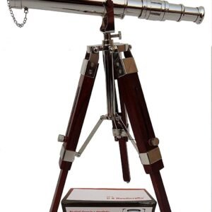Vintage Brass Nickle Telescope on Tripod Stand - Chrome Desktop Spyglass for Home Decor & Table Accessory - Nautical Telescope for Navy and Outdoor Adventures